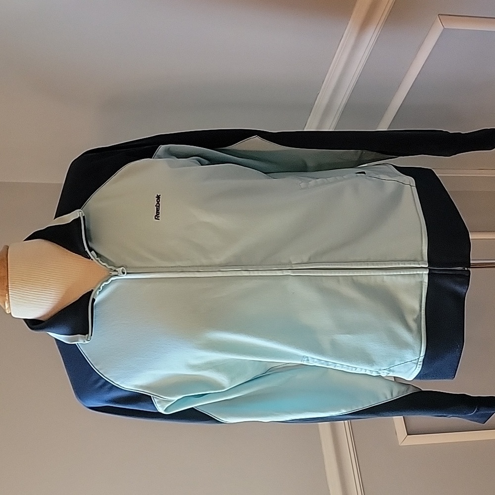 REEBOK Navy‎ Blue Aqua Colorblock Full Zip Activewear Athleisure Track Jacket L